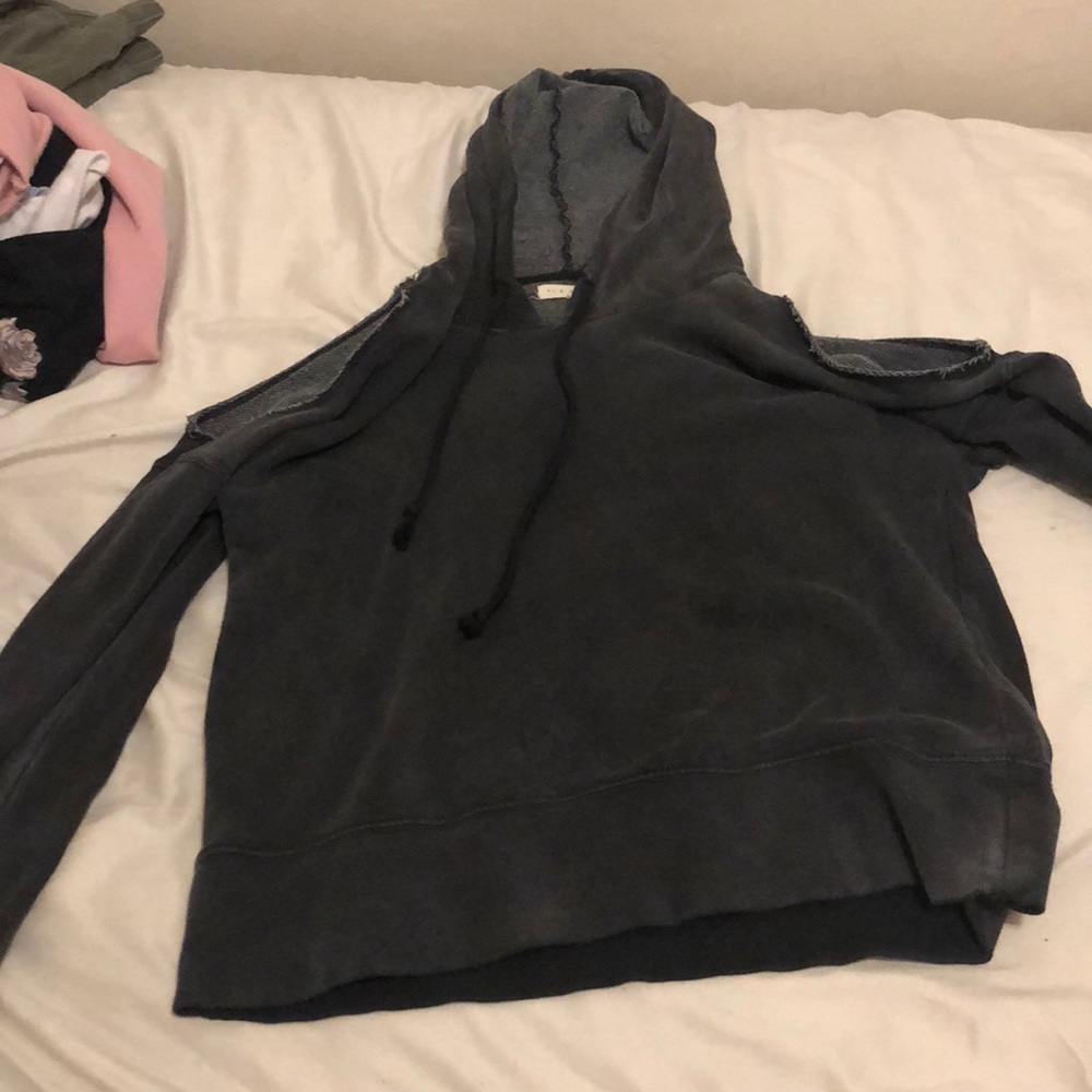 Gray cut off shoulder hoodie